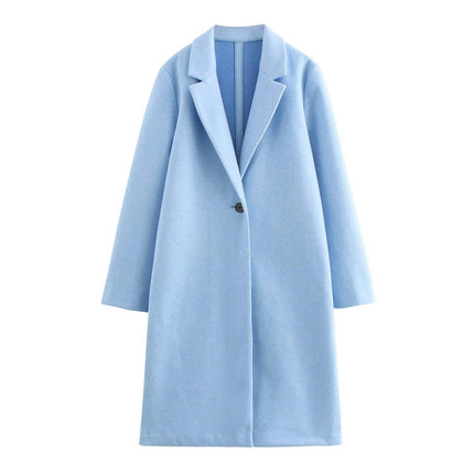 Women's Winter Blend Coats Long Sleeve One Buttoned Notched Lapel Jackets Mid-Length Overcoat