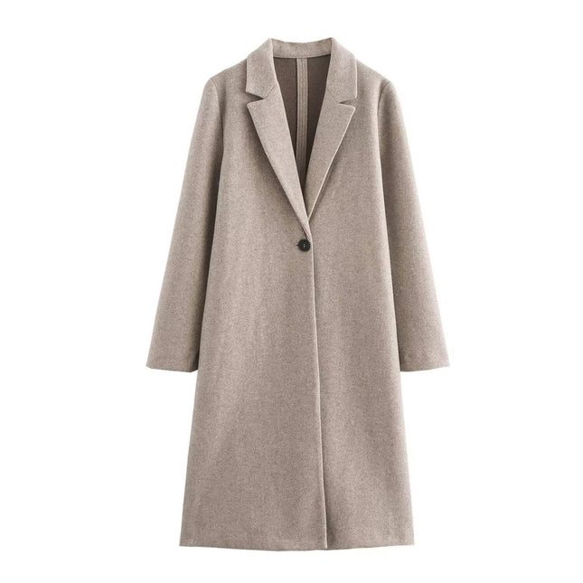 Women's Winter Blend Coats Long Sleeve One Buttoned Notched Lapel Jackets Mid-Length Overcoat