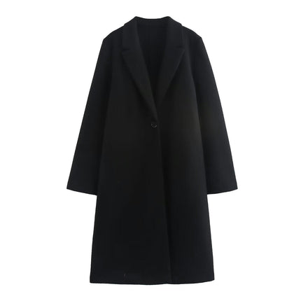 Women's Winter Blend Coats Long Sleeve One Buttoned Notched Lapel Jackets Mid-Length Overcoat