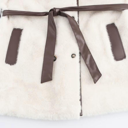 Women's Fuzzy Fleece Winter Jacket Faux Fur Double Breasted Mid-Length Sherpa Coat with Belt