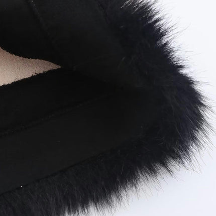 Womens Faux Fur Cropped Jacket Double Breasted Long Sleeve Winter Fuzzy Fleece Coat