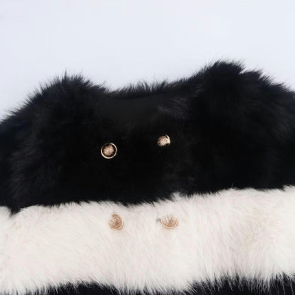 Womens Faux Fur Cropped Jacket Double Breasted Long Sleeve Winter Fuzzy Fleece Coat
