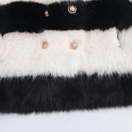Womens Faux Fur Cropped Jacket Double Breasted Long Sleeve Winter Fuzzy Fleece Coat