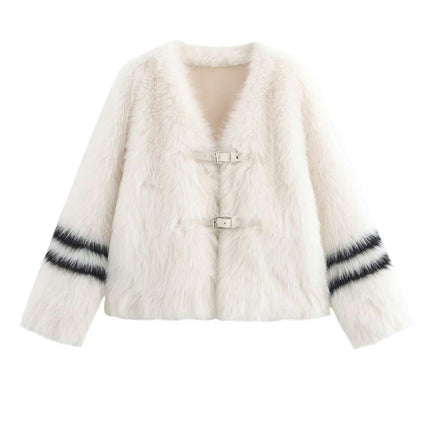 Women's Cropped Faux Fur Jacket Warm Long Sleeve Winter Coats Shaggy Furry Outerwear