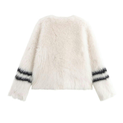 Women's Cropped Faux Fur Jacket Warm Long Sleeve Winter Coats Shaggy Furry Outerwear