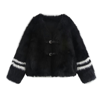 Women's Cropped Faux Fur Jacket Warm Long Sleeve Winter Coats Shaggy Furry Outerwear