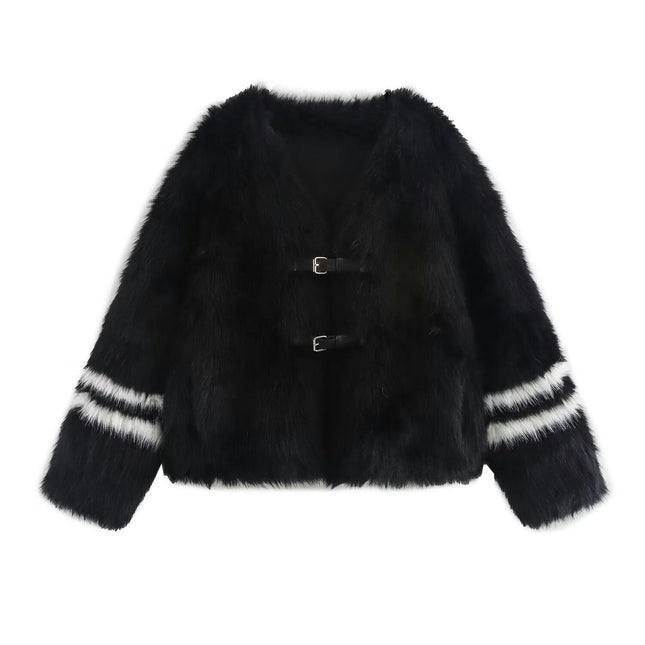 Women's Cropped Faux Fur Jacket Warm Long Sleeve Winter Coats Shaggy Furry Outerwear