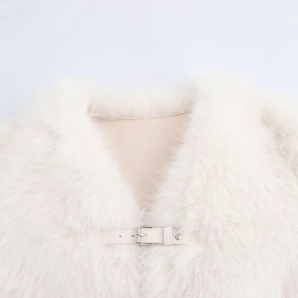 Women's Cropped Faux Fur Jacket Warm Long Sleeve Winter Coats Shaggy Furry Outerwear