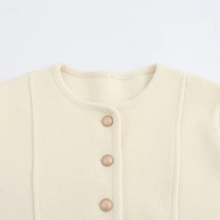 Womens Blend Cropped Jacket Button Down Long Sleeve Fall Winter Coats
