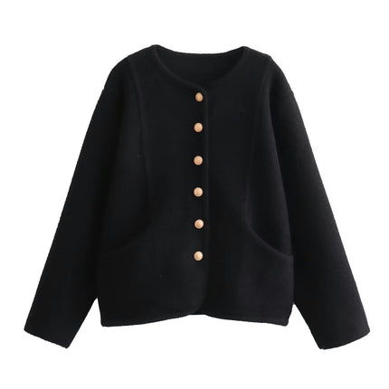Womens Blend Cropped Jacket Button Down Long Sleeve Fall Winter Coats