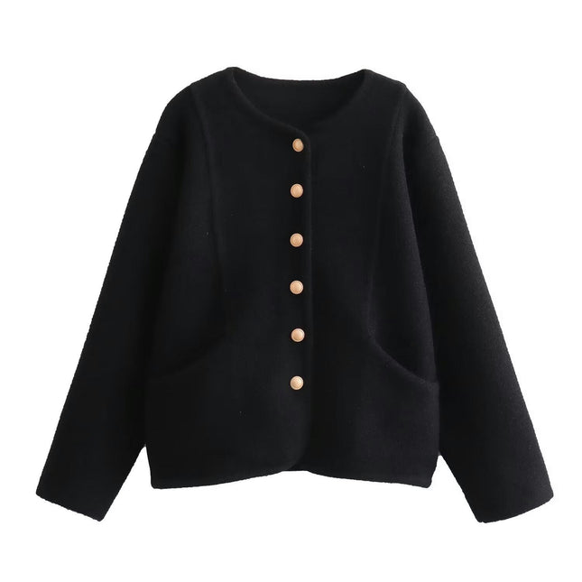 Womens Blend Cropped Jacket Button Down Long Sleeve Fall Winter Coats