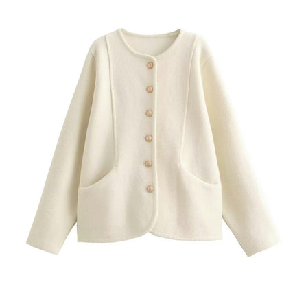 Womens Blend Cropped Jacket Button Down Long Sleeve Fall Winter Coats