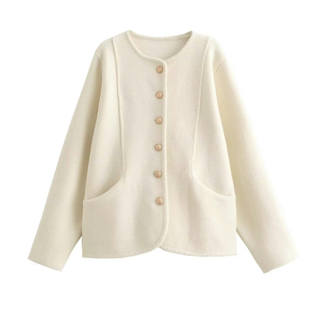 Womens Blend Cropped Jacket Button Down Long Sleeve Fall Winter Coats