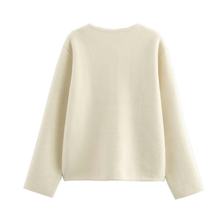 Womens Blend Cropped Jacket Button Down Long Sleeve Fall Winter Coats