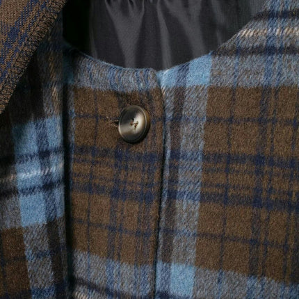 Women's Winter Scarf Woolen Blend Coat Plaid Single Breasted Long Jacket