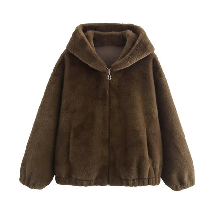 Womens Sherpa Jacket Fuzzy Zip Up Hoodie Fleece Jackets Fluffy Coat with Pockets