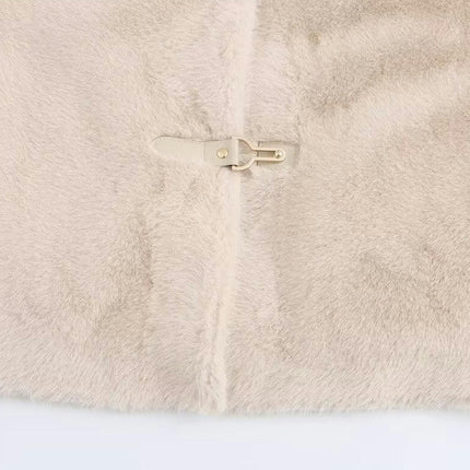 Women's Cropped Faux Fur Coat Winter Warm Lapel Long Sleeve Jacket Outerwear