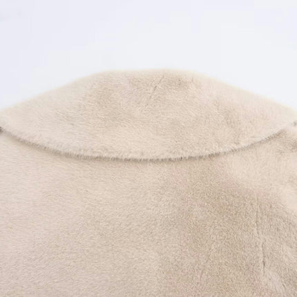Women's Cropped Faux Fur Coat Winter Warm Lapel Long Sleeve Jacket Outerwear