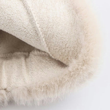 Women's Cropped Faux Fur Coat Winter Warm Lapel Long Sleeve Jacket Outerwear