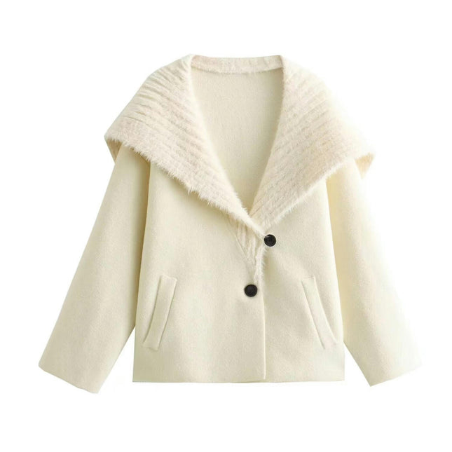 Womens Long Sleeve Fuzzy Knit Lapel Collar Sweaters Button Down Knitted Coat