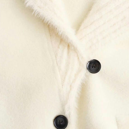 Womens Long Sleeve Fuzzy Knit Lapel Collar Sweaters Button Down Knitted Coat