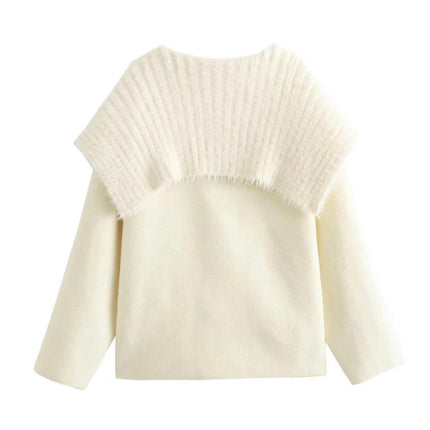 Womens Long Sleeve Fuzzy Knit Lapel Collar Sweaters Button Down Knitted Coat
