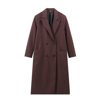 Women's Double Breasted Coat Winter Notched Lapel Long Jacket