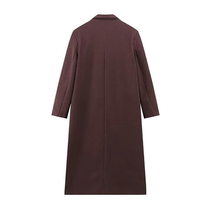 Women's Double Breasted Coat Winter Notched Lapel Long Jacket