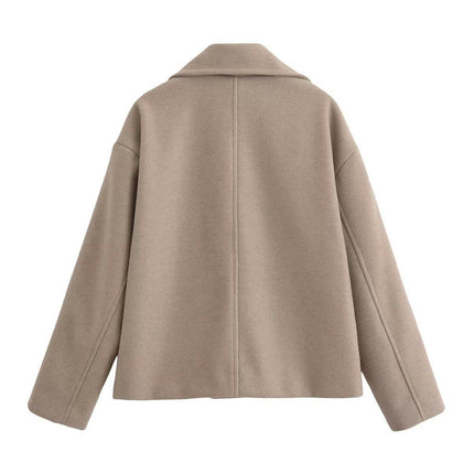 Cropped Trench Coat for Women Fall Winter Double Breasted Notched Lapel Jackets Fashion Coat