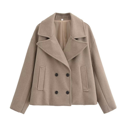 Cropped Trench Coat for Women Fall Winter Double Breasted Notched Lapel Jackets Fashion Coat