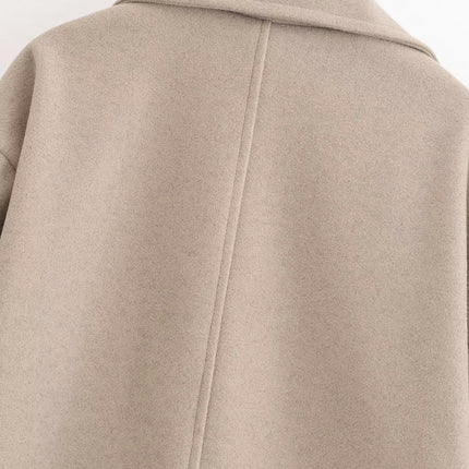 Cropped Trench Coat for Women Fall Winter Double Breasted Notched Lapel Jackets Fashion Coat