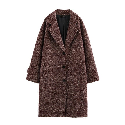 Women's Winter Mid Length Coat Casual Notch Lapel Single-Breasted Overcoat