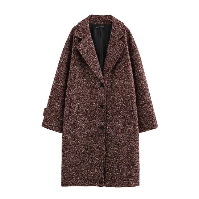 Women's Winter Mid Length Coat Casual Notch Lapel Single-Breasted Overcoat