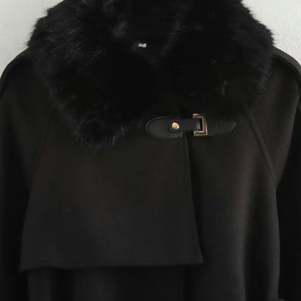 Women's Wool Blend Coat Faux Fur Collar Jacket Winter Warm Overcoat with Belt