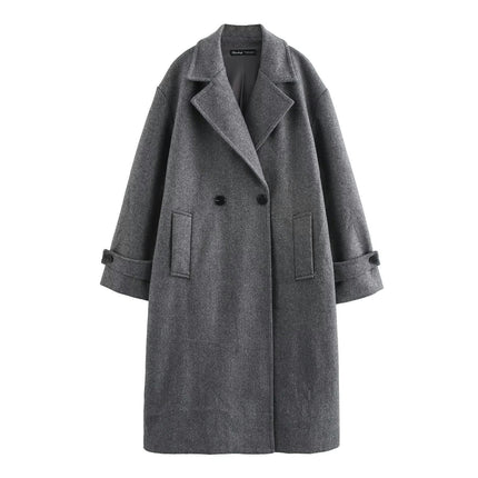 Women's Winter Blend Coat Casual Notch Lapel Double-Breasted Jackets Overcoat