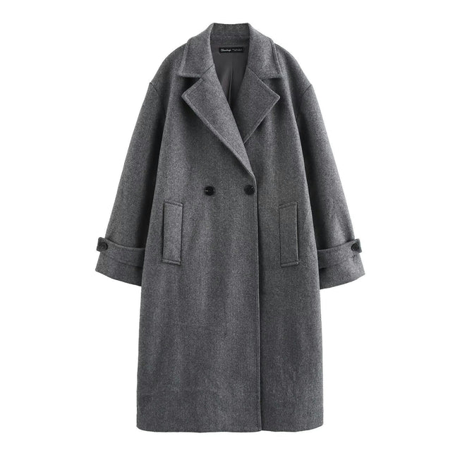 Women's Winter Blend Coat Casual Notch Lapel Double-Breasted Jackets Overcoat