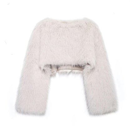 Women's Winter Fluffy Faux Fur Cropped Coat Shaggy Pullover Jacket Long Sleeve Outwear