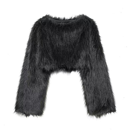 Women's Winter Fluffy Faux Fur Cropped Coat Shaggy Pullover Jacket Long Sleeve Outwear