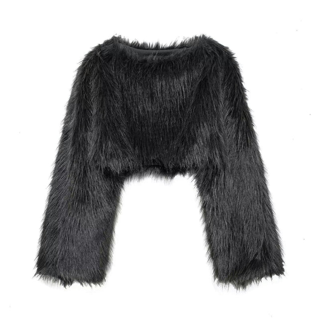 Women's Winter Fluffy Faux Fur Cropped Coat Shaggy Pullover Jacket Long Sleeve Outwear