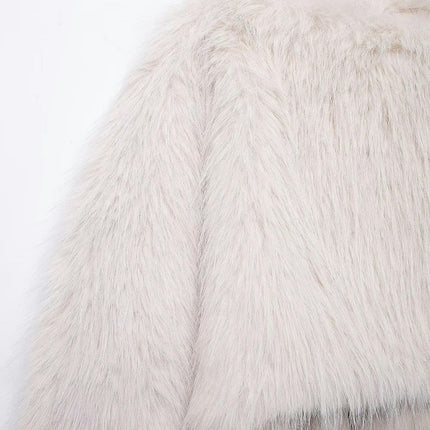 Women's Winter Fluffy Faux Fur Cropped Coat Shaggy Pullover Jacket Long Sleeve Outwear