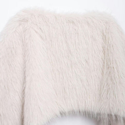 Women's Winter Fluffy Faux Fur Cropped Coat Shaggy Pullover Jacket Long Sleeve Outwear
