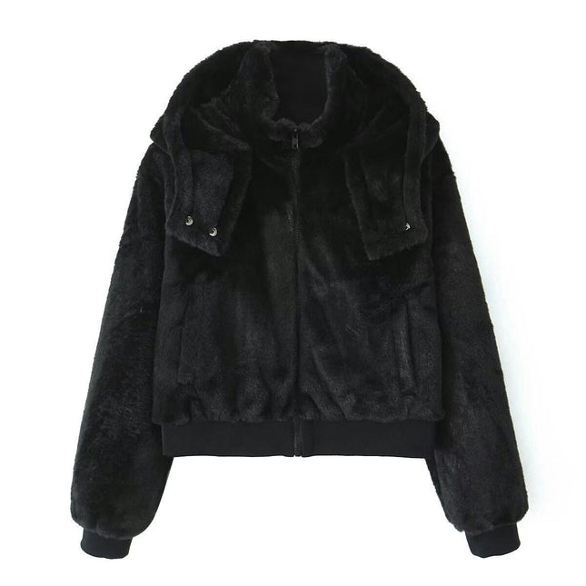 Women's Faux Fur Coat Shearling Fluffy Fuzzy Shaggy Hood Sherpa Fleece Zip Up Jacket