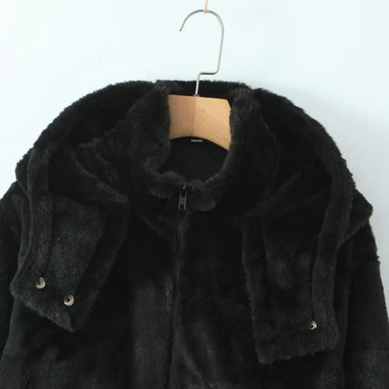 Women's Faux Fur Coat Shearling Fluffy Fuzzy Shaggy Hood Sherpa Fleece Zip Up Jacket