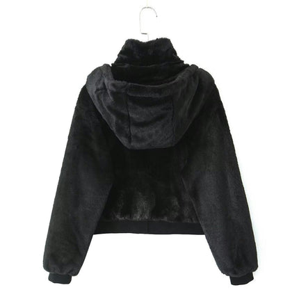 Women's Faux Fur Coat Shearling Fluffy Fuzzy Shaggy Hood Sherpa Fleece Zip Up Jacket