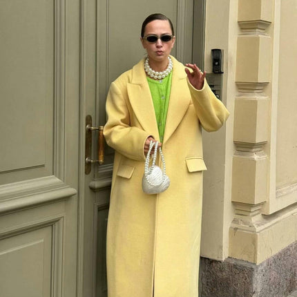 Women's Notched Lapel Coats Long One Buttoned Coats Warm Thicken Trench Overcoat