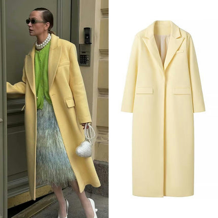 Women's Notched Lapel Coats Long One Buttoned Coats Warm Thicken Trench Overcoat