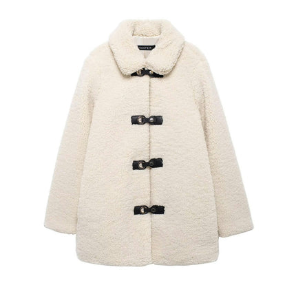 Womens Faux Fur Jackets Warm Winter Casual Button Down Lapel Collar Shaggy Outwear Coats
