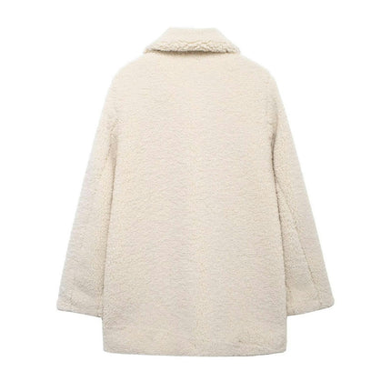 Womens Faux Fur Jackets Warm Winter Casual Button Down Lapel Collar Shaggy Outwear Coats