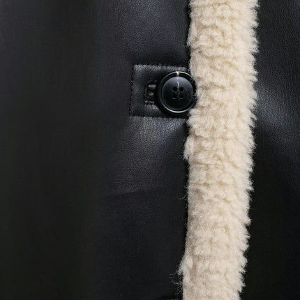 Women's Faux Shearing Moto Bomber Jacket Sherpa-Lined Coat Winter Faux Leather Outerwear