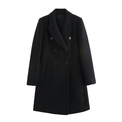 Women's Notched Lapel Jacket Double Breasted Mid-Long Blend Coat Overcoat